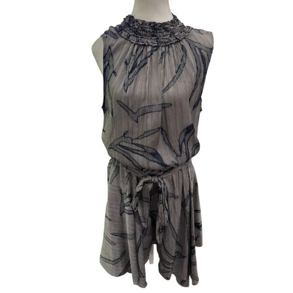 HALSTON HERITAGE Sleeveless Printed Mock-Neck Dress Stone/Steel Blue Sz 10 - Picture 2 of 11